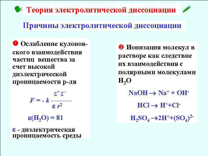 Теория электролитической диссоциации 9 класс