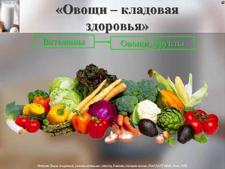  «Овощи – кладовая здоровья» Витамины Овощи, фрукты Лазарева Лидия Андреевна, учитель начальных классов,