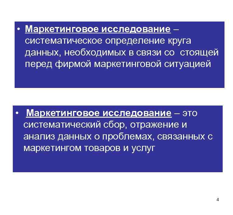  • Маркетинговое исследование – систематическое определение круга данных, необходимых в связи со стоящей