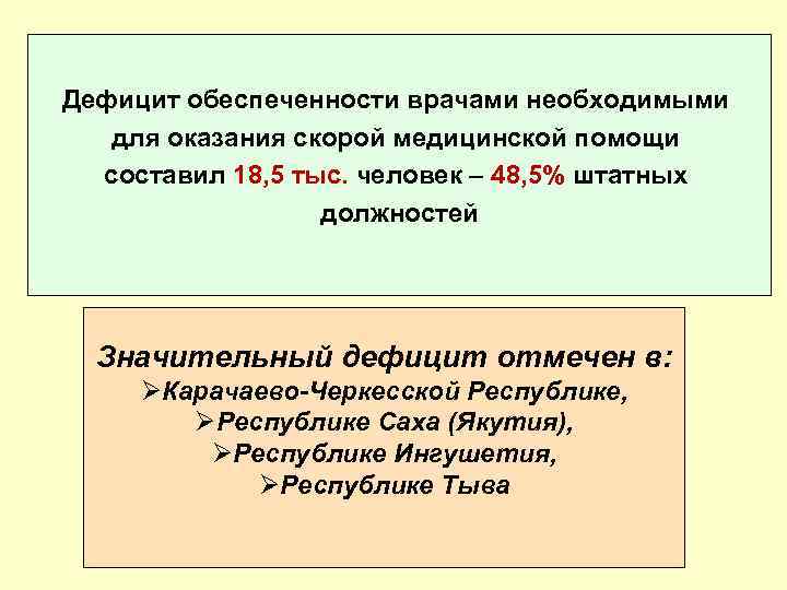Дефицит обеспеченности врачами необходимыми для оказания скорой медицинской помощи составил 18, 5 тыс. человек