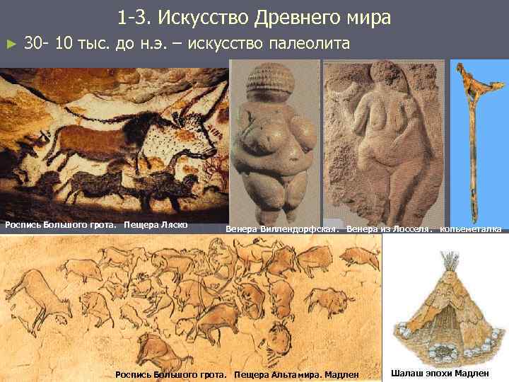 1 -3. Искусство Древнего мира ► 30 - 10 тыс. до н. э. –