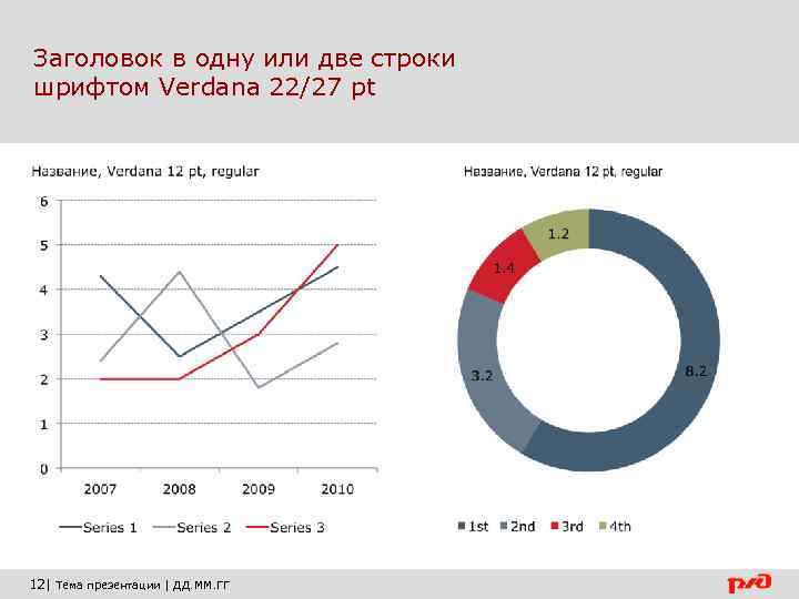 Заголовок в одну или две строки шрифтом Verdana 22/27 pt 12| Тема презентации |