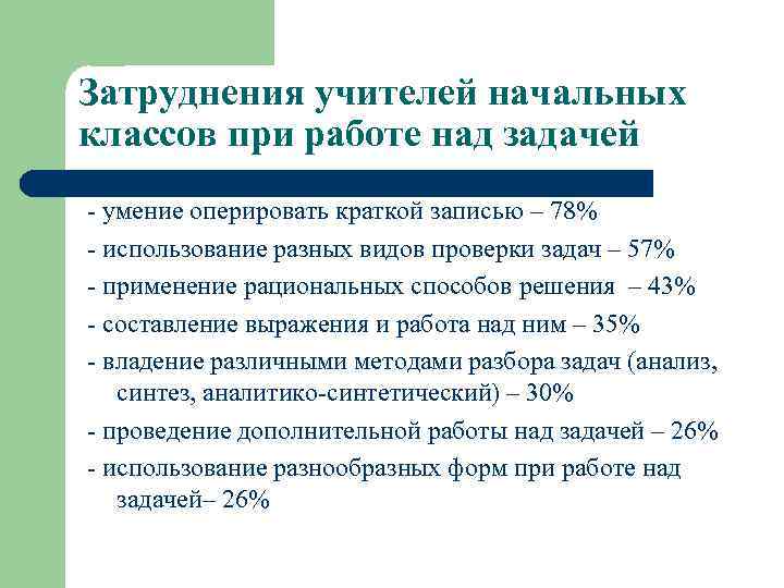 Затруднения учителей начальных классов при работе над задачей - умение оперировать краткой записью –