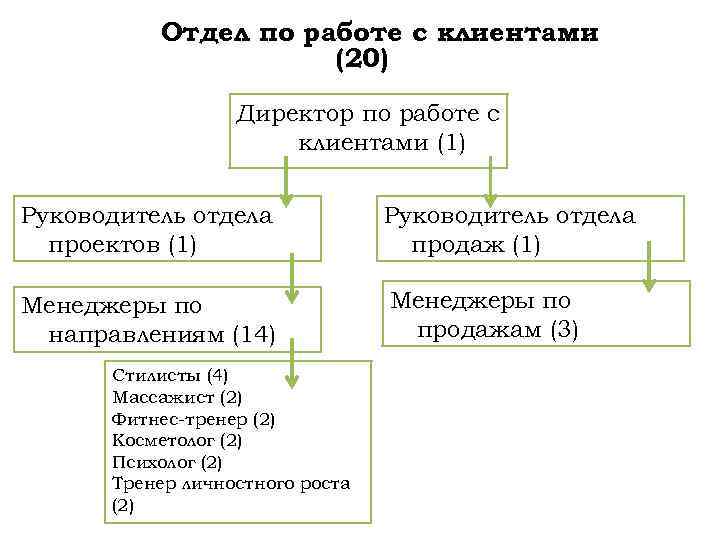 Отдел по работе с клиентами (20) Директор по работе с клиентами (1) Руководитель отдела
