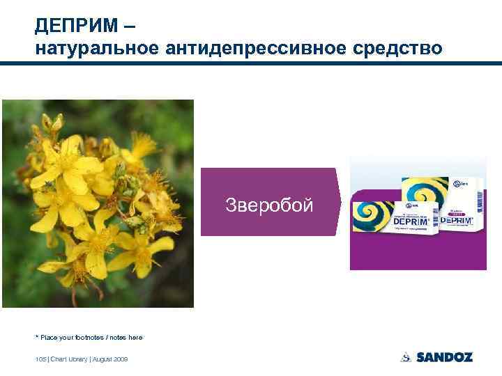 ДЕПРИМ – натуральное антидепрессивное средство Валериана Мята Мелисса * Place your footnotes / notes