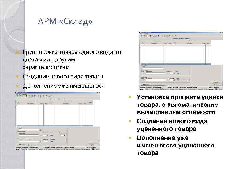 АРМ «Склад» Группировка товара одного вида по цветам или другим характеристикам Создание нового вида