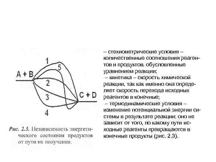 – стехиометрические условия – количественные соотношения реагентов и продуктов, обусловленные уравнением реакции; – кинетика