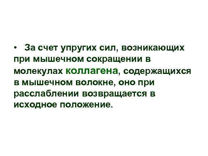 • За счет упругих сил, возникающих при мышечном сокращении в молекулах коллагена, содержащихся