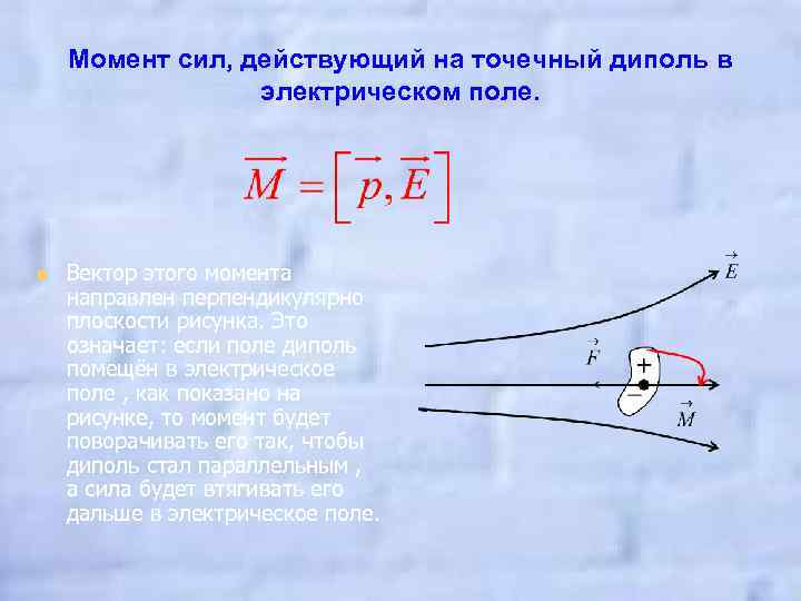 При внесении в неоднородное поле так как показано на рисунке свободный диполь