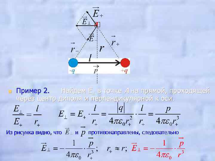 А n Пример 2. Найдем Е в точке А на прямой, проходящей через центр