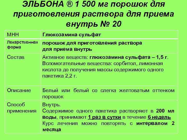 ЭЛЬБОНА ® 1 500 мг порошок для приготовления раствора для приема внутрь № 20