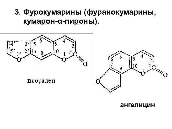 3. Фурокумарины (фуранокумарины, кумарон-α-пироны). ангелицин 