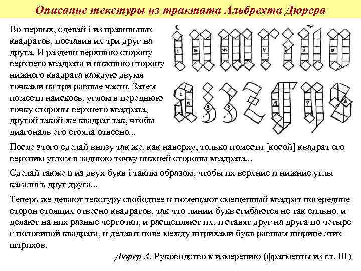 Описание текстуры из трактата Альбрехта Дюрера Во-первых, сделай i из правильных квадратов, поставив их