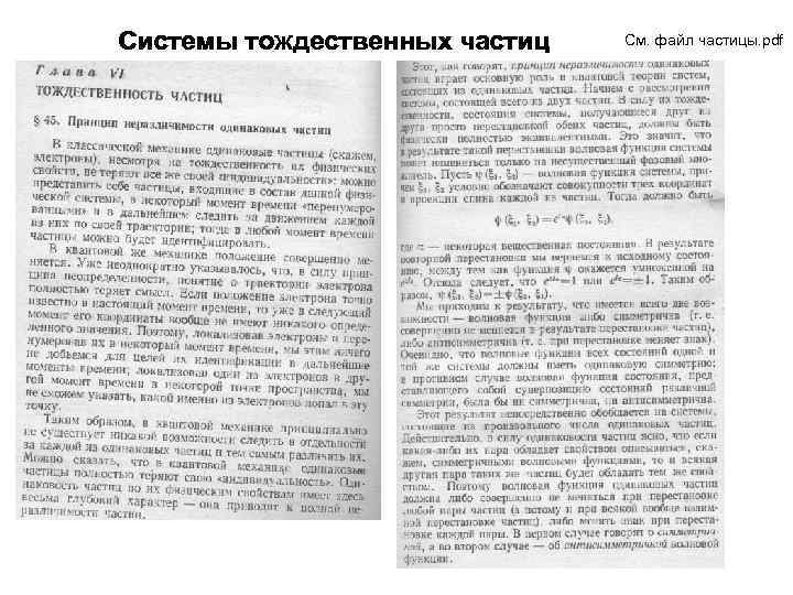 Системы тождественных частиц См. файл частицы. pdf 