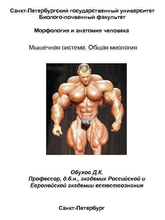 Санкт-Петербургский государственный университет Биолого-почвенный факультет Морфология и анатомия человека Мышечная система. Общая миология Обухов