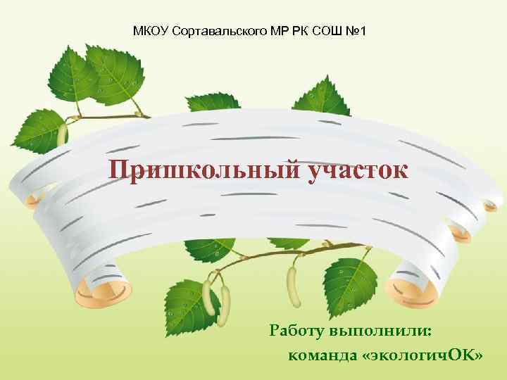 МКОУ Сортавальского МР РК СОШ № 1 Пришкольный участок Работу выполнили: команда «экологич. ОК»