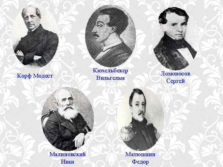 Корф Модест Малиновский Иван Кюхельбекер Вильгельм Матюшкин Федор Ломоносов Сергей 