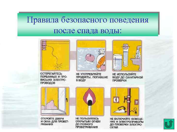Правила безопасного поведения после спада воды: 