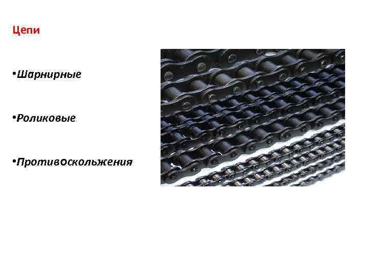 Цепи • Шарнирные • Роликовые • Противоскольжения 