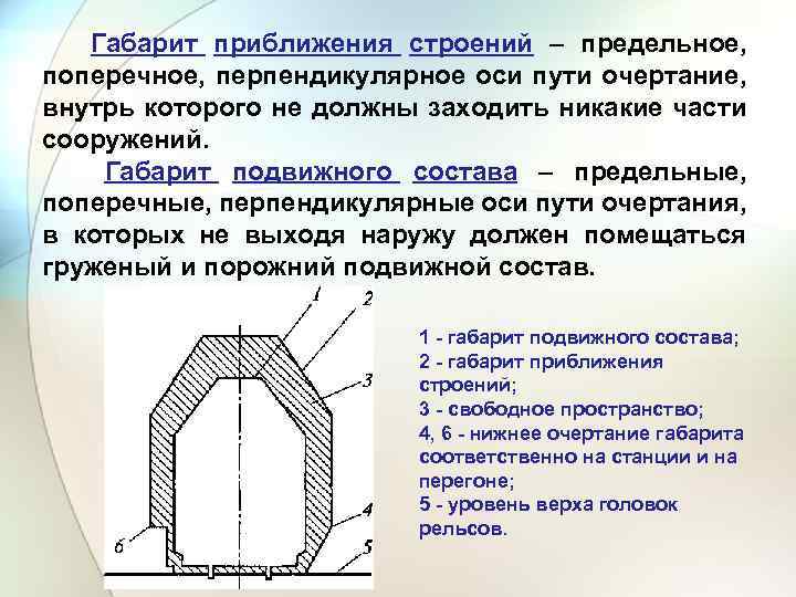 Габарит приближения строений – предельное, поперечное, перпендикулярное оси пути очертание, внутрь которого не должны
