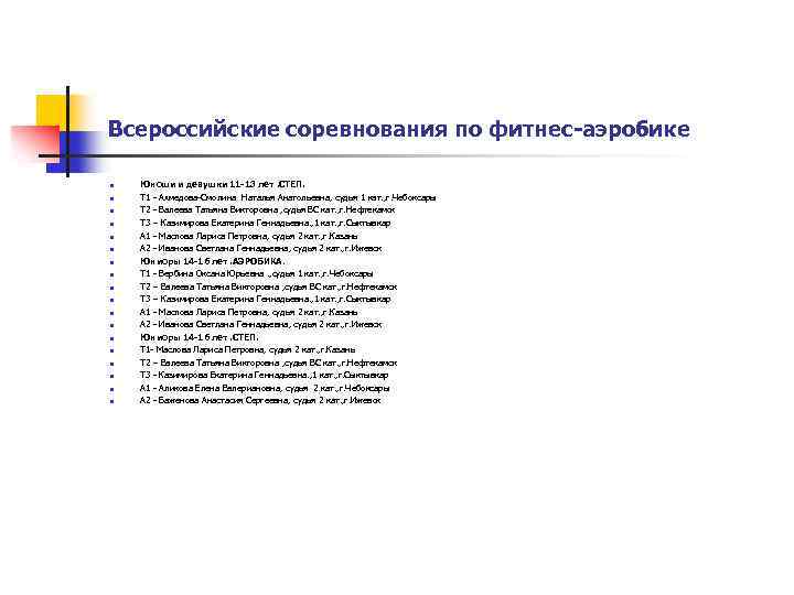 Всероссийские соревнования по фитнес-аэробике n n n n n Юноши и девушки 11 -13
