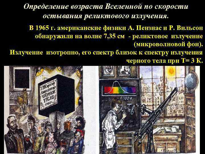 Определение возраста Вселенной по скорости остывания реликтового излучения. В 1965 г. американские физики А.