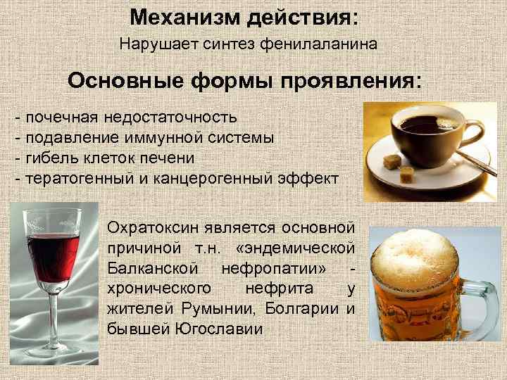Механизм действия: Нарушает синтез фенилаланина Основные формы проявления: - почечная недостаточность - подавление иммунной