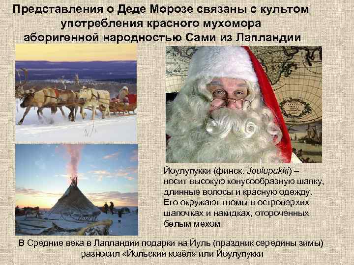 Представления о Деде Морозе связаны с культом употребления красного мухомора аборигенной народностью Сами из