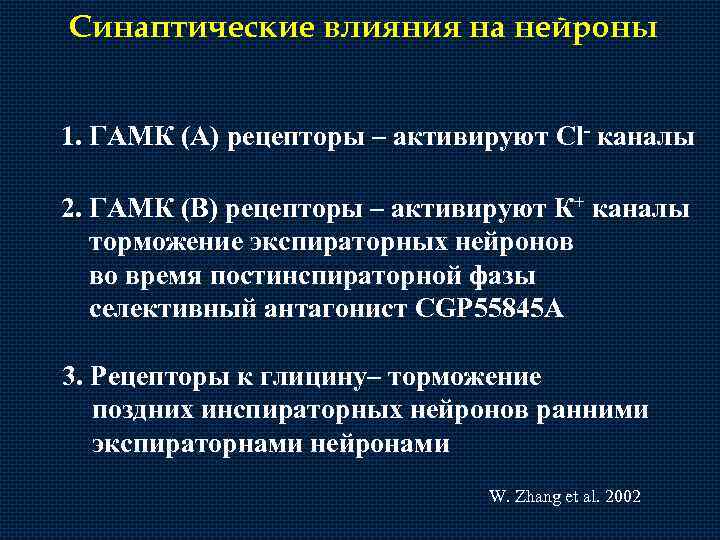 Синаптические влияния на нейроны 1. ГАМК (А) рецепторы – активируют Cl- каналы 2. ГАМК