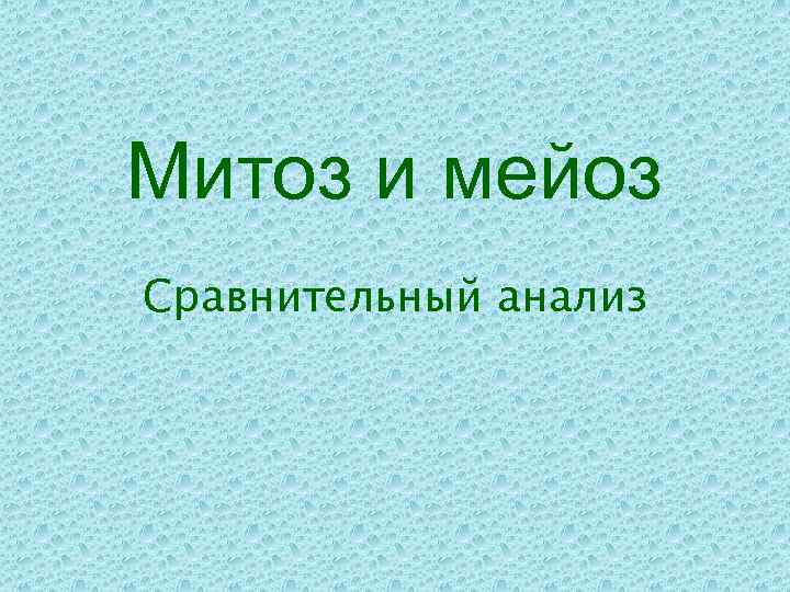 Митоз и мейоз Сравнительный анализ 