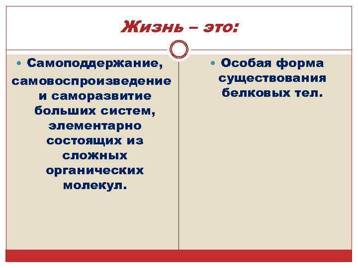 Жизнь – это: Самоподдержание, самовоспроизведение и саморазвитие больших систем, элементарно состоящих из сложных органических