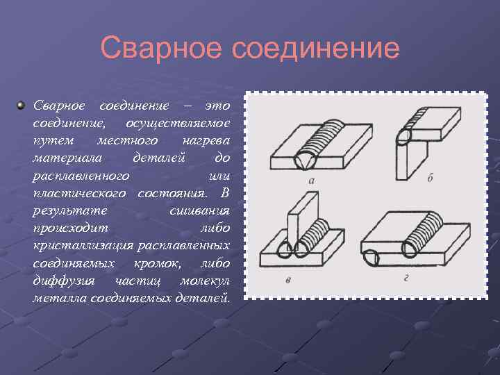 Сварное соединение – это соединение, осуществляемое путем местного нагрева материала деталей до расплавленного или