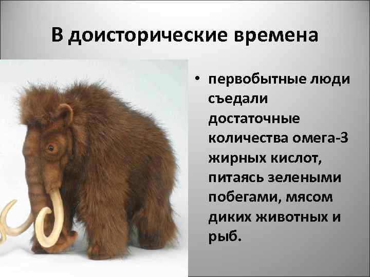 В доисторические времена • первобытные люди съедали достаточные количества омега-3 жирных кислот, питаясь зелеными