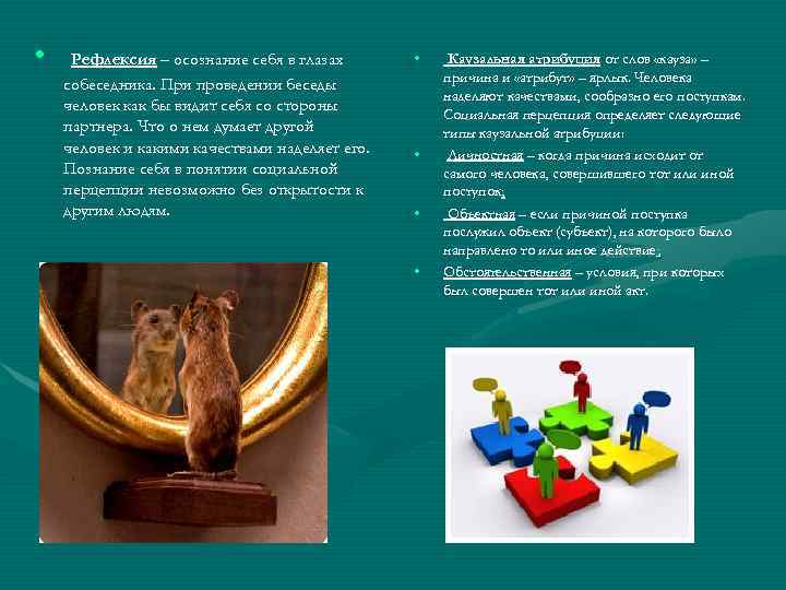  • Рефлексия – осознание себя в глазах собеседника. При проведении беседы человек как