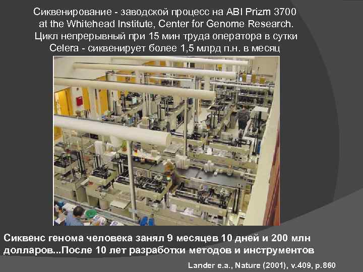 Сиквенирование - заводской процесс на ABI Prizm 3700 at the Whitehead Institute, Center for