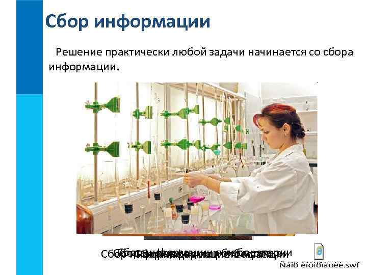 Сбор информации Решение практически любой задачи начинается со сбора информации. Сбор информации лаборатории Сбор