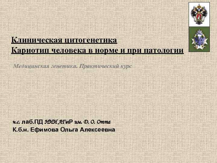 Клиническая цитогенетика Кариотип человека в норме и при патологии Медицинская генетика. Практический курс н.