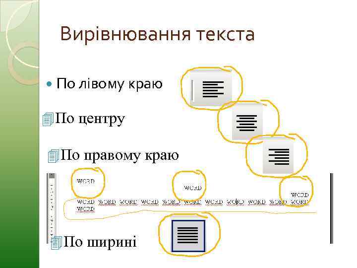 Вирівнювання текста По лівому краю 4 По центру 4 По правому краю 4 По