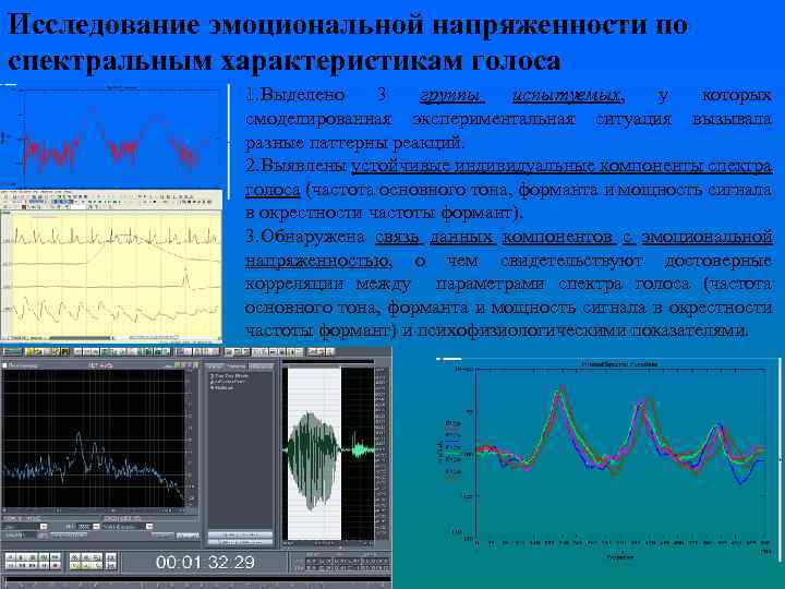 Исследование эмоциональной напряженности по спектральным характеристикам голоса 1. Выделено 3 группы испытуемых, у которых
