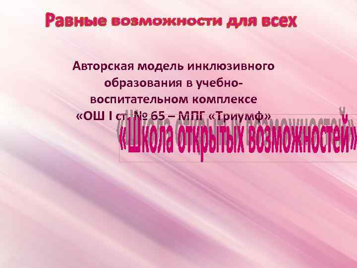 Авторская модель инклюзивного образования в учебновоспитательном комплексе «ОШ I ст. № 65 – МПГ