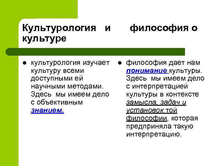 Культурология и культуре l культурология изучает культуру всеми доступными ей научными методами. Здесь мы