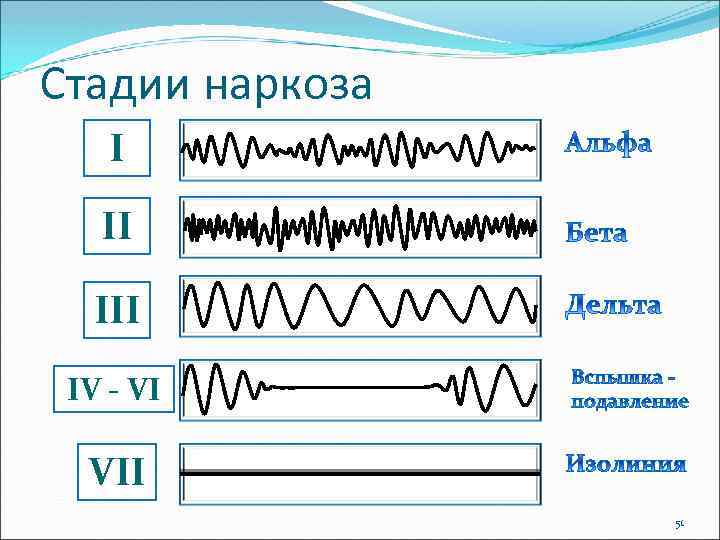 Стадии наркоза I II IV - VI VII 51 