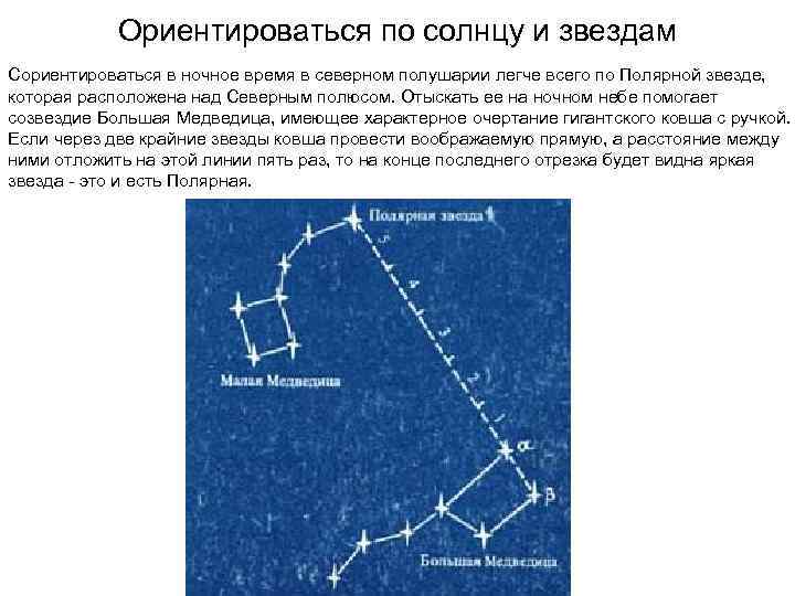 Ориентироваться по солнцу и звездам Сориентироваться в ночное время в северном полушарии легче всего