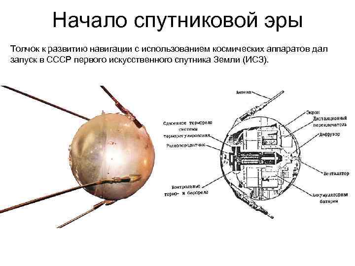 Начало спутниковой эры Толчок к развитию навигации с использованием космических аппаратов дал запуск в