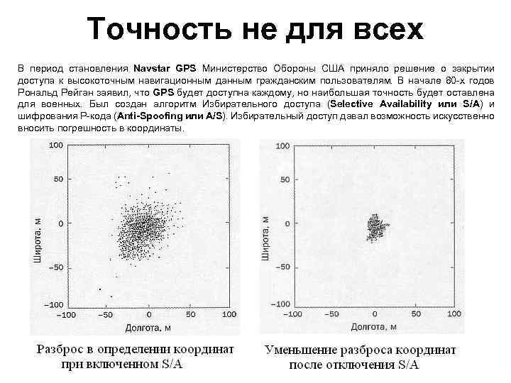 Точность не для всех В период становления Navstar GPS Министерство Обороны США приняло решение
