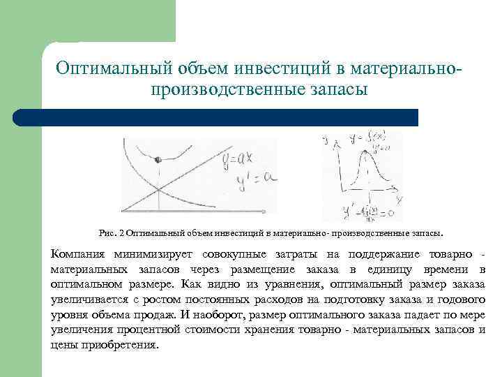 Оптимальный объем инвестиций в материальнопроизводственные запасы Рис. 2 Оптимальный объем инвестиций в материально- производственные