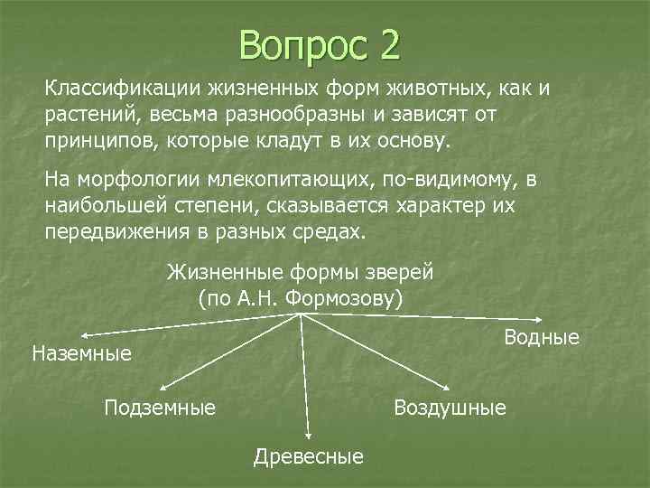 Вопрос 2 Классификации жизненных форм животных, как и растений, весьма разнообразны и зависят от