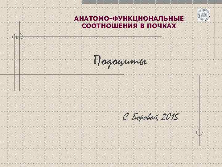 АНАТОМО-ФУНКЦИОНАЛЬНЫЕ СООТНОШЕНИЯ В ПОЧКАХ Подоциты С. Боровой, 2015 