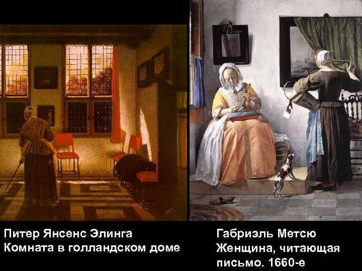 Питер Янсенс Элинга Комната в голландском доме Габриэль Метсю Женщина, читающая письмо. 1660 -е