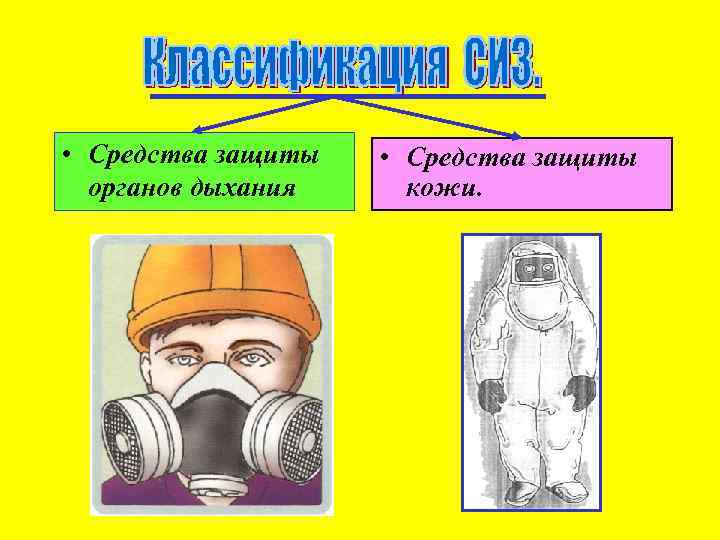  • Средства защиты органов дыхания • Средства защиты кожи. 